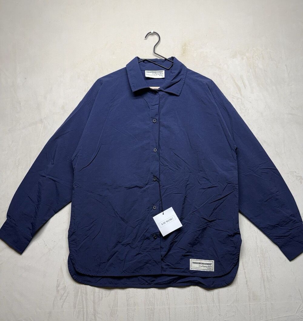 NWT THE GIVING MOVEMENT YOOX Shirt Men's M/L Navy Blue Recycled Nylon Button-Up
